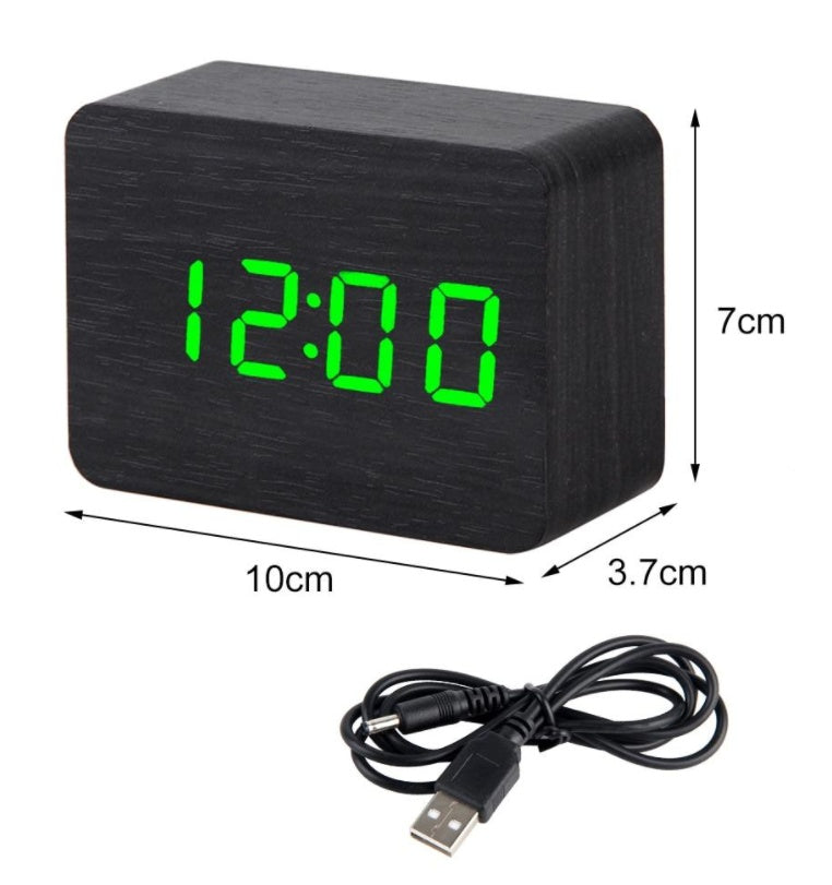 Led Digital Electronic Alarm Desktop Usb Wood Night Light