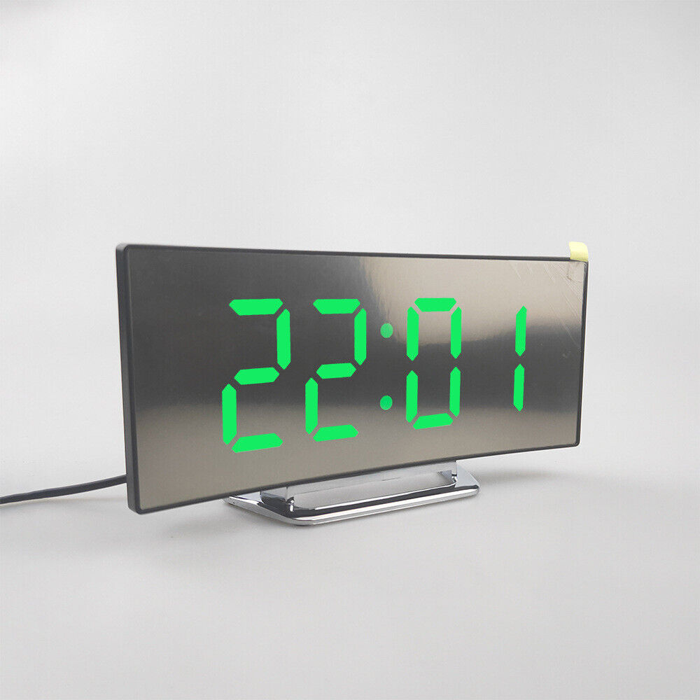 LED Digital Alarm Clock USB Temperature Curved Display Snooze Bedside Modern Hot