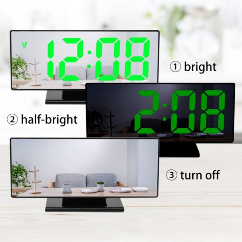 LED Digital Alarm Clock USB Temperature Curved Display Snooze Bedside Modern Hot