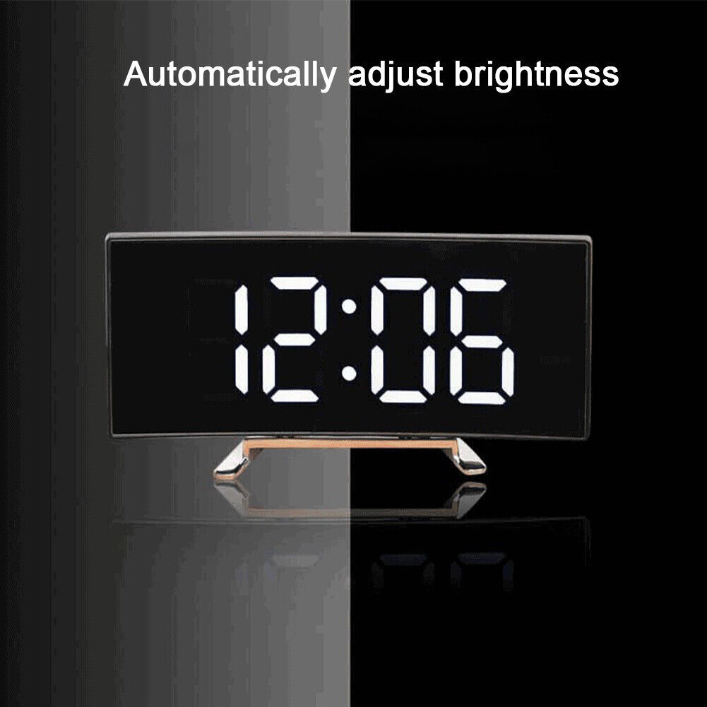 LED Digital Alarm Clock USB Temperature Curved Display Snooze Bedside Modern Hot